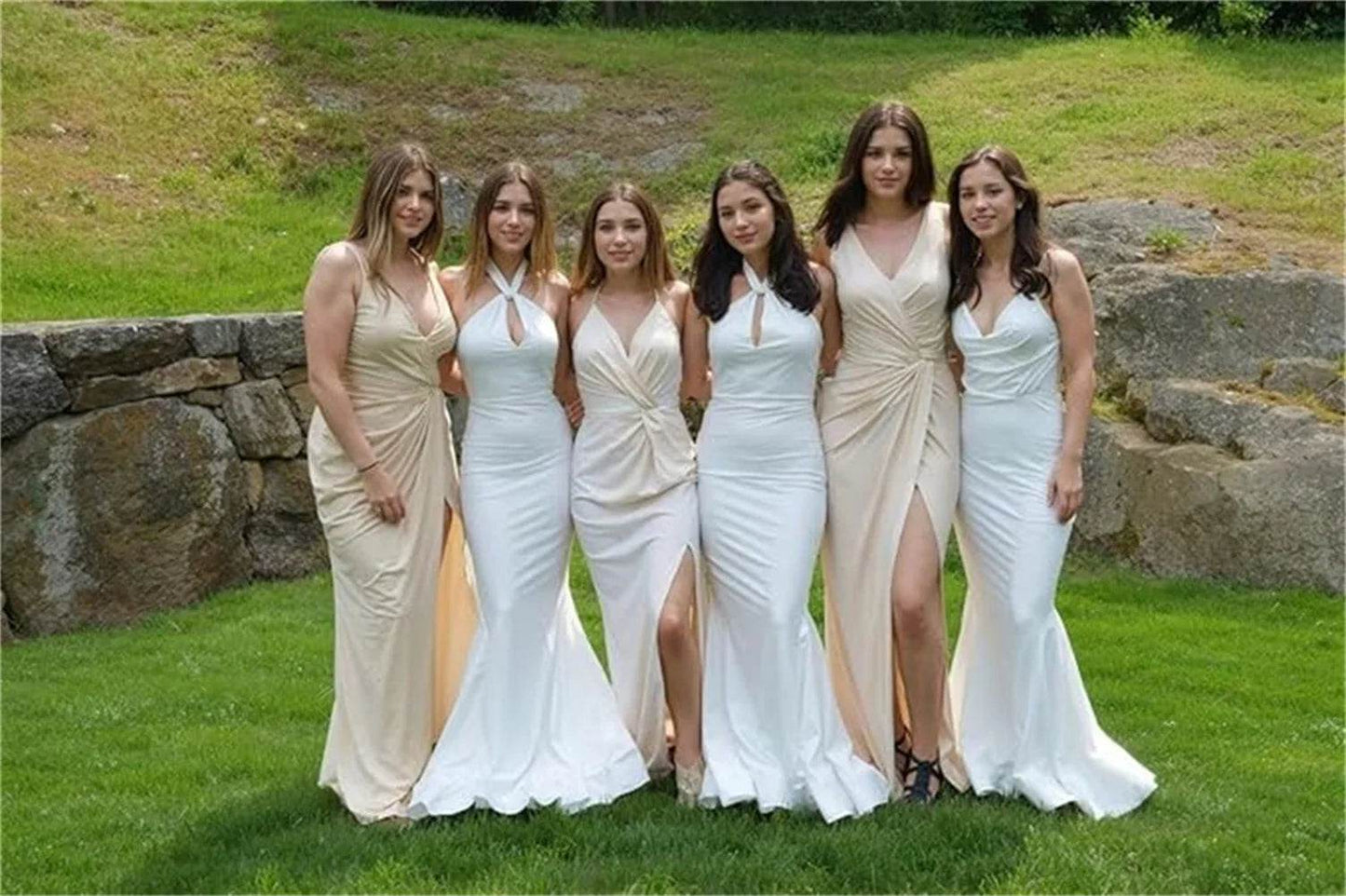 Customized Mermaid Satin Bridesmaid Dresses - Elegant V-Neck Design - Buy Center UK