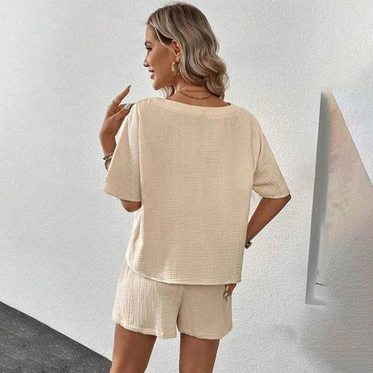 Elegant Summer Two-Piece Set - Loose Fit Casual Short Pants - Buy Center UK