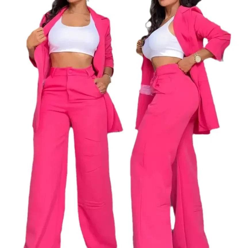 Buy Center Women's Solid Color Suit - Slim Fit, Chic Lapel Design - Buy Center UK