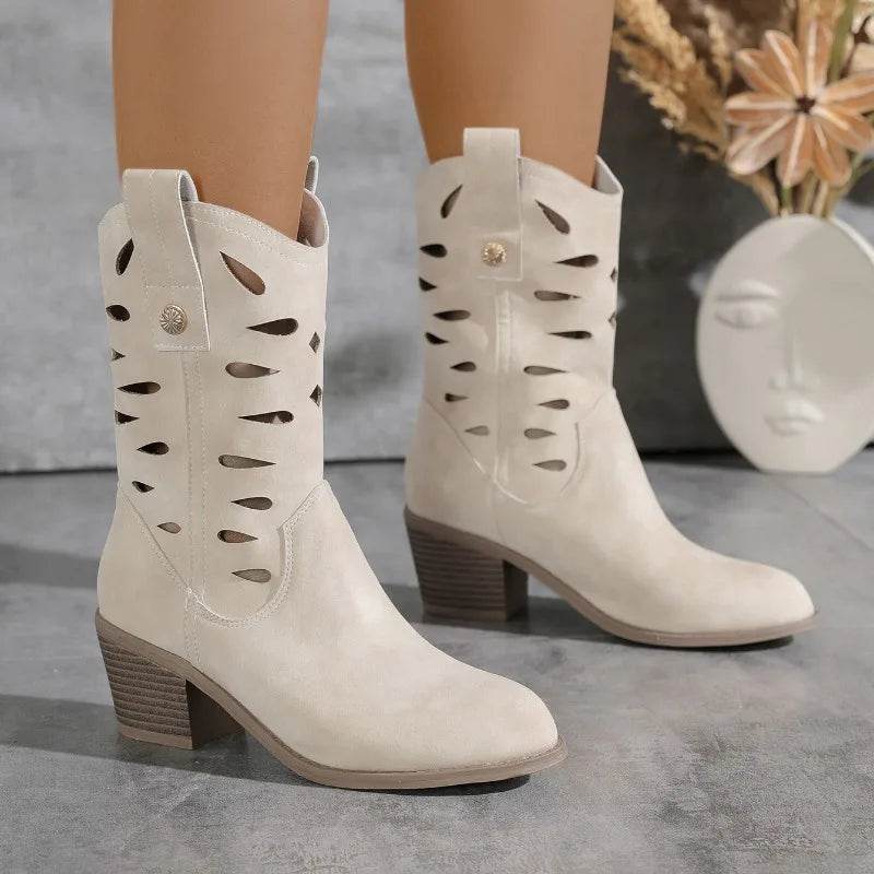 Buy Center Women’s Leather Knight Booties - Vintage Western Style - Buy Center UK