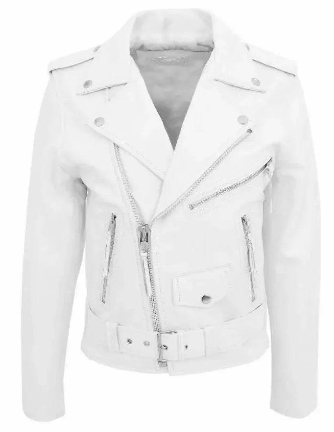 Buy Center Men's White Leather Jacket - Fashionable Turn-down Collar - Buy Center UK
