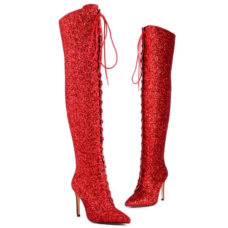 Buy Center Luxury Over the Knee High Boots - Sequined Lace-Up Size 48 - Buy Center UK