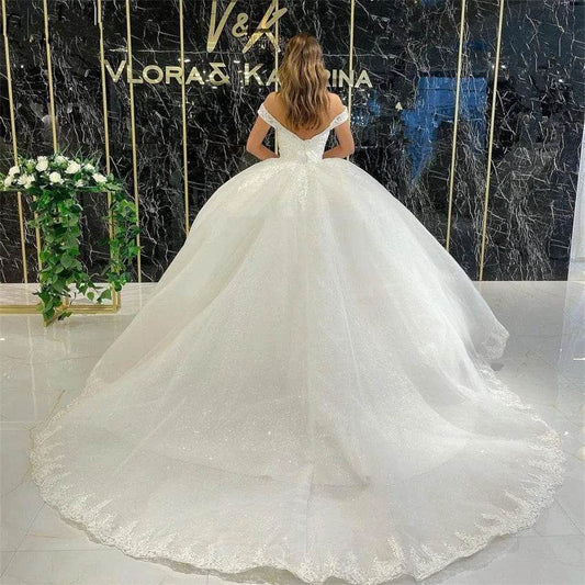 Customized Off The Shoulder Wedding Dress - Elegant A-Line Tulle Gown - Buy Center UK