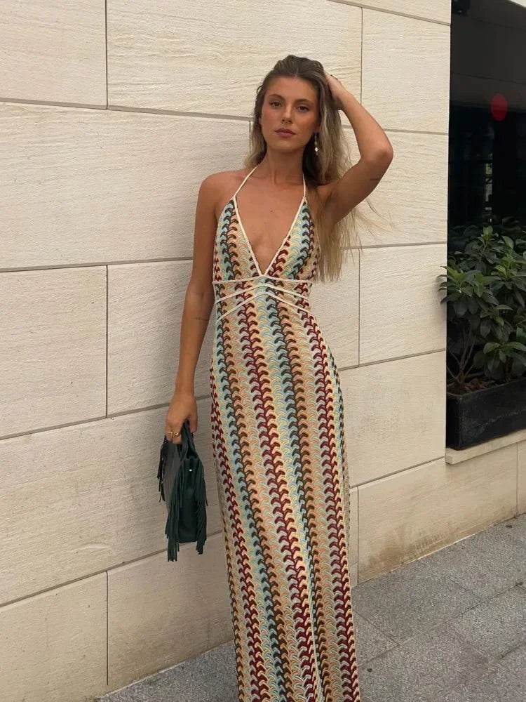 Buy Center Colorful Deep V-Neck Maxi Dress - Chic Sleeveless Style - Buy Center UK
