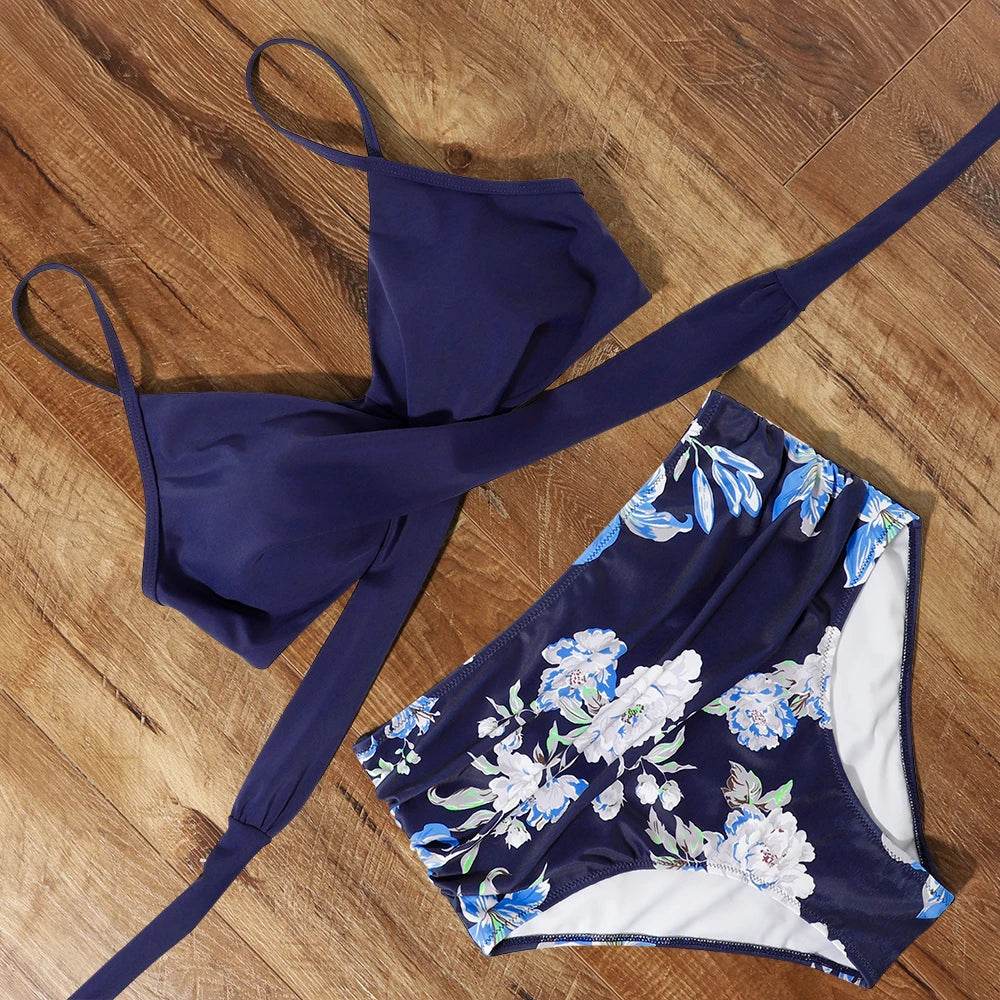 Buy Center High Waist Floral Bikini Set - V-Neck Two Piece - Buy Center UK