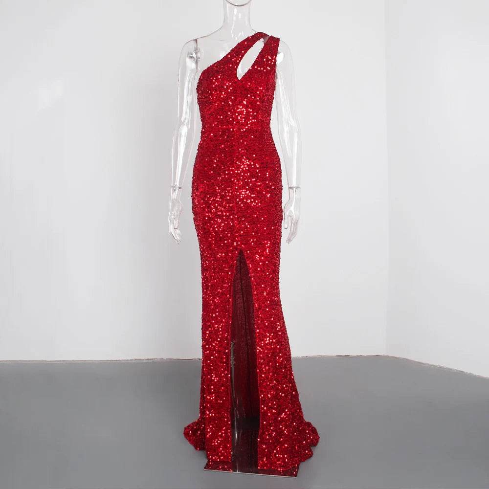 Sexy Cut Out Sequin Formal Dress - Floor Length Bodycon Gown - Buy Center UK