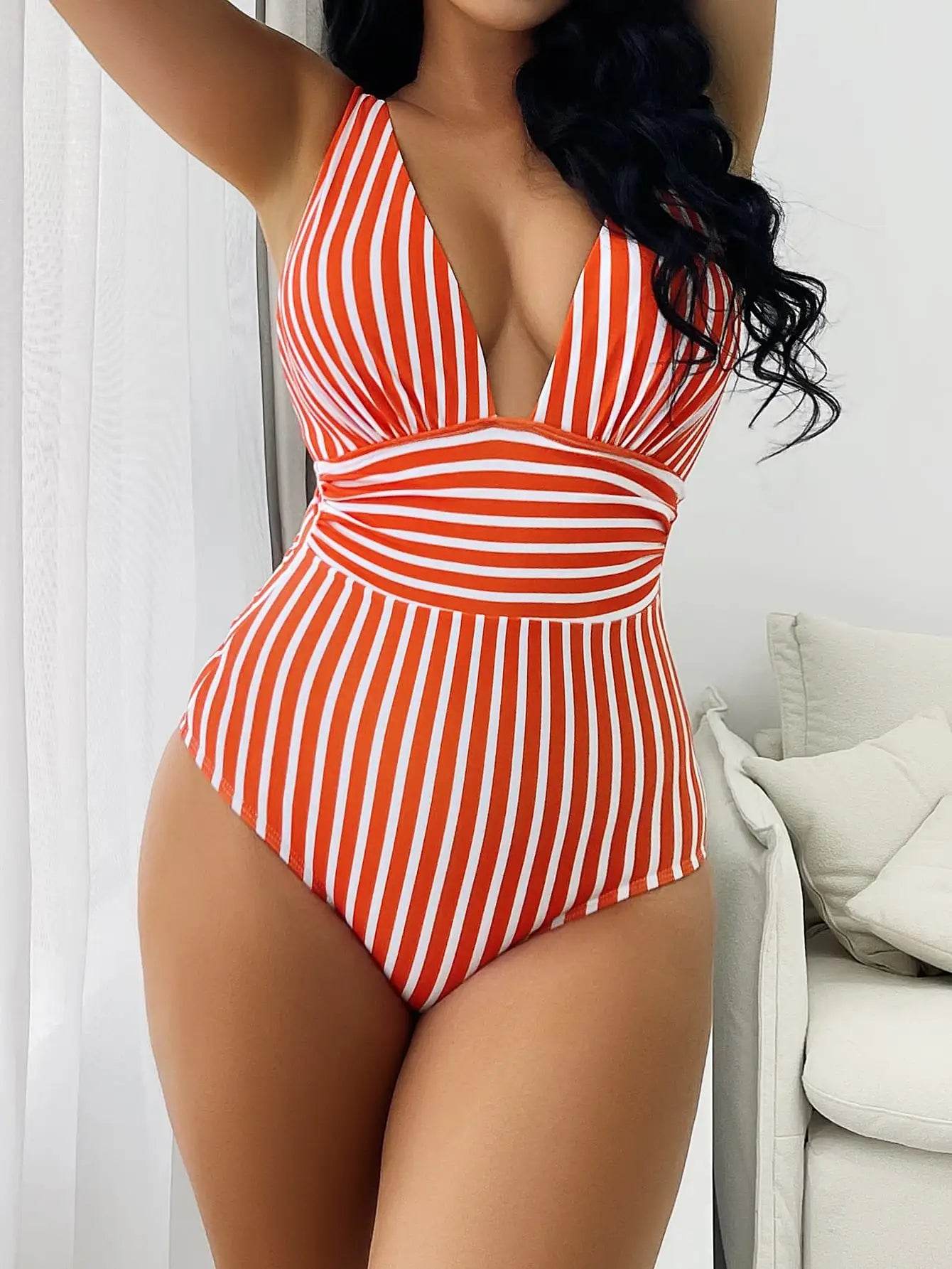 2025 Striped One Piece Swimsuit - V-Neck, Comfortable Summer Bathing Suit - Buy Center UK