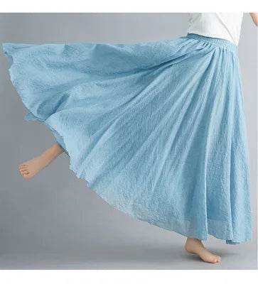 28-Color Mori Girl A-line Skirt - Cotton Linen, Elastic Waist - Buy Center UK