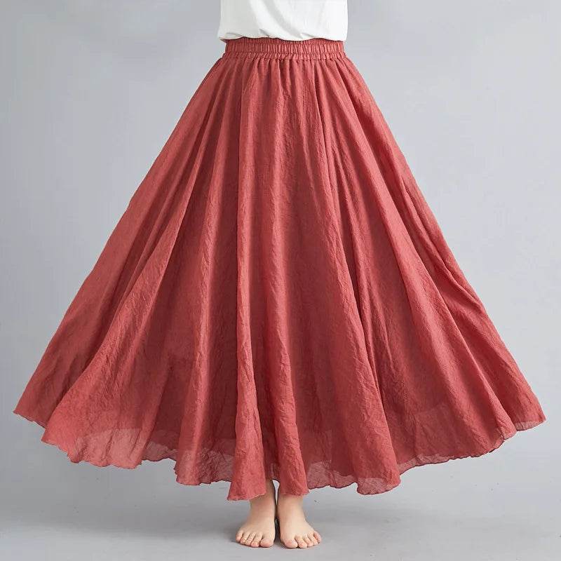 28-Color Mori Girl A-line Skirt - Cotton Linen, Elastic Waist - Buy Center UK