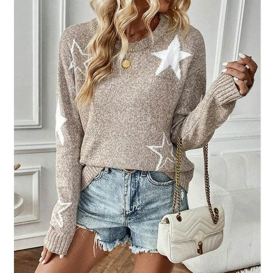 Buy Center Women’s Autumn Sweater - Five-Pointed Star Round Neck Pullover - Buy Center UK