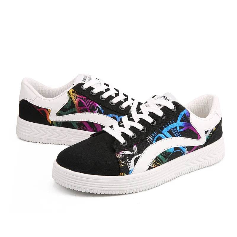 Buy Center Graffiti Print Canvas Sneakers - Casual Women’s Shoes - Buy Center UK