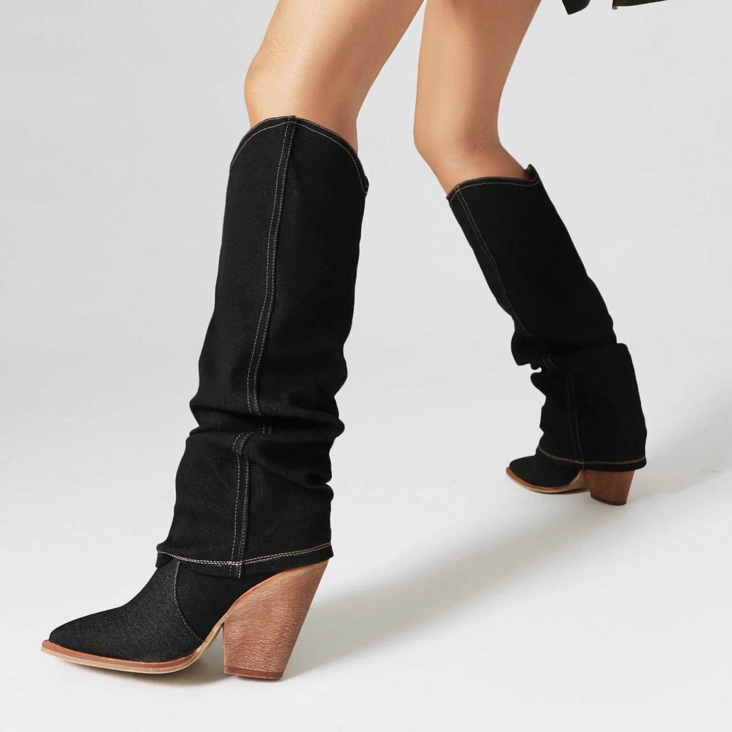 Buy Center Denim Knee High Boots - Super High Spike Heel Fashion - Buy Center UK