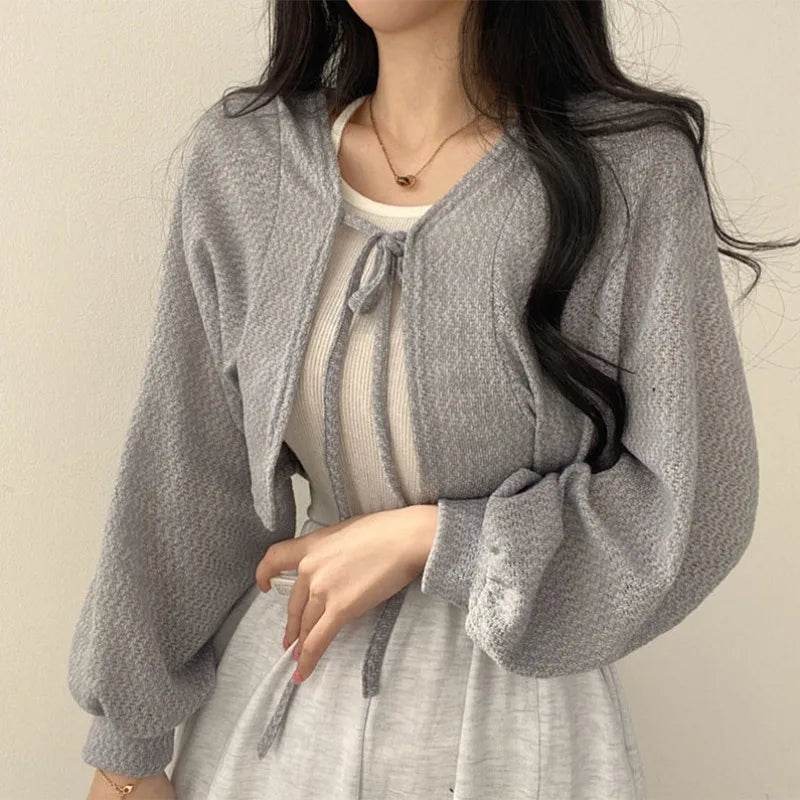 Buy Center Women's Thin White Cardigan - Summer Lace-Up Knitwear Top - Buy Center UK