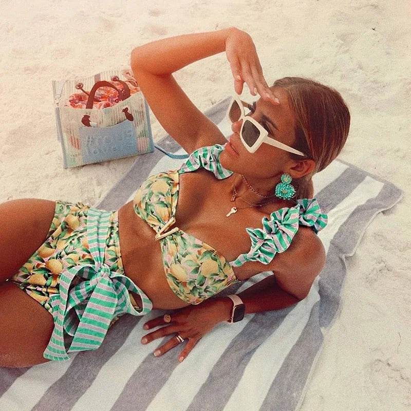 Buy Center 2025 Print High Waist Bikini - Push Up, Backless Design - Buy Center UK