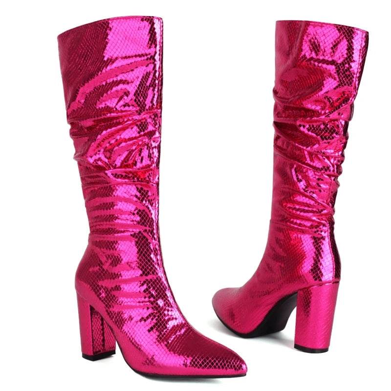 Luxury Knee High Boots for Women - Sexy High Heels in Gold & Silver - Buy Center UK