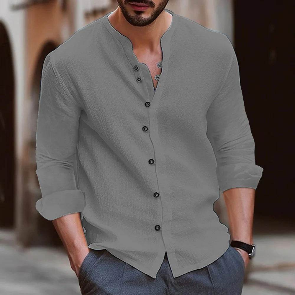 Buy Center Cotton Linen Men's Shirt - Retro Casual Long Sleeve Top - Buy Center UK