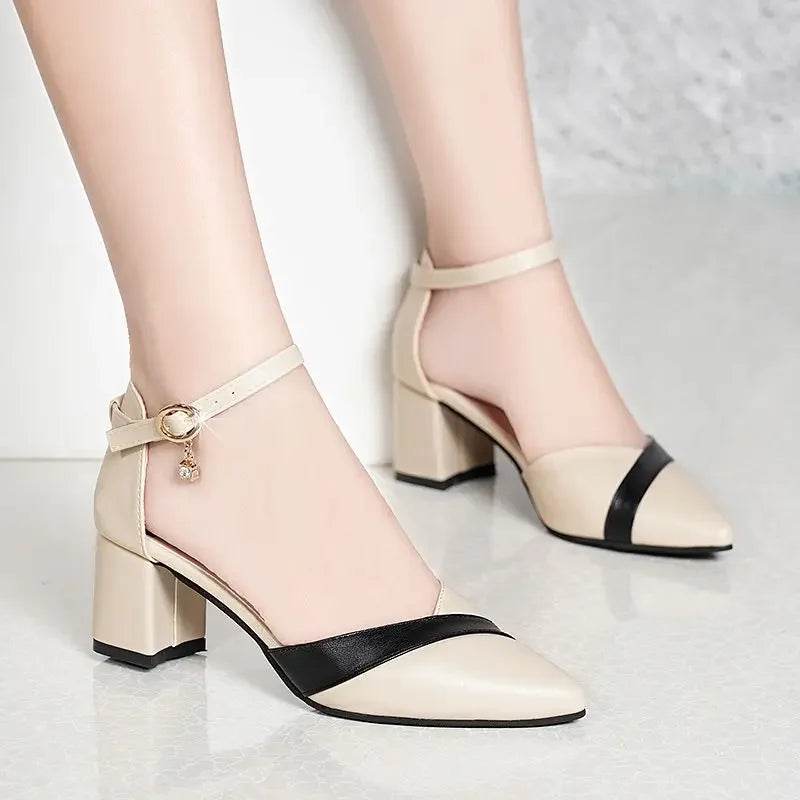 Elegant Women's White Buckle Strap Square Heel Pumps for Office - Buy Center UK