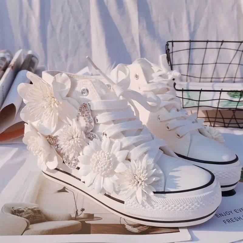 Buy Center Women's High-Top Canvas Shoes - Elegant Floral Design - Buy Center UK