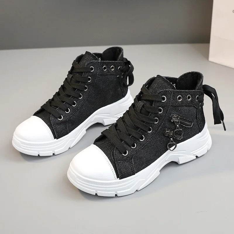 2024 Women's High Top Sneakers - Denim Canvas Lace-Up Boots - Buy Center UK