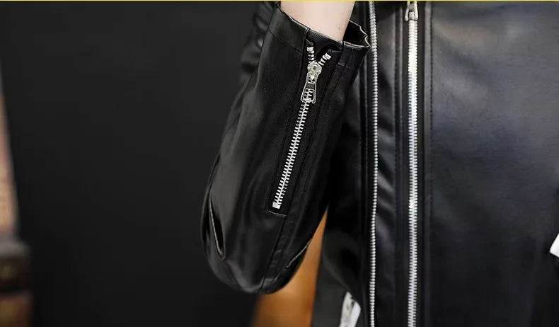 Buy Center Men's Motorcycle Leather Jacket - Slim Fit, Oblique Zipper - Buy Center UK