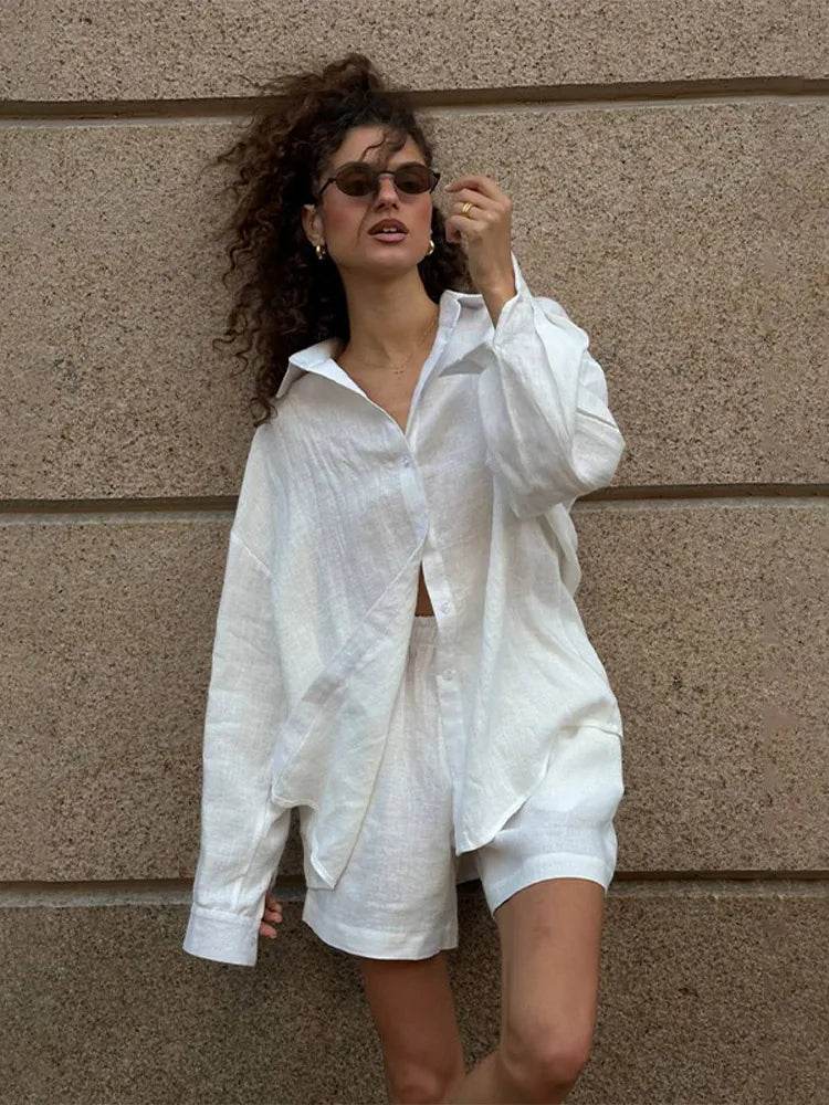 Buy Center Women's Casual Cotton Linen Pant Set - Chic Long Sleeve - Buy Center UK