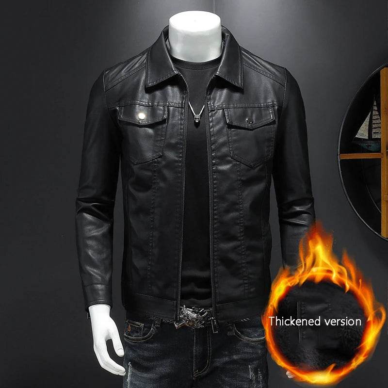 Buy Center Men's Lapel Leather Jacket - Oversized Waterproof Moto Style - Buy Center UK