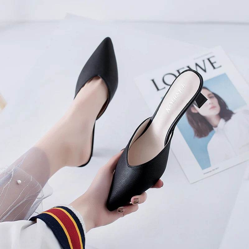 Buy Center Pointed Toe Low Heel Slippers - Luxury Fashion Slides - Buy Center UK