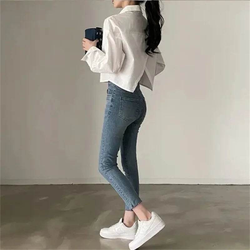 Buy Center Women's Casual White Crop Blouse - Long Sleeve, Trendy Style - Buy Center UK