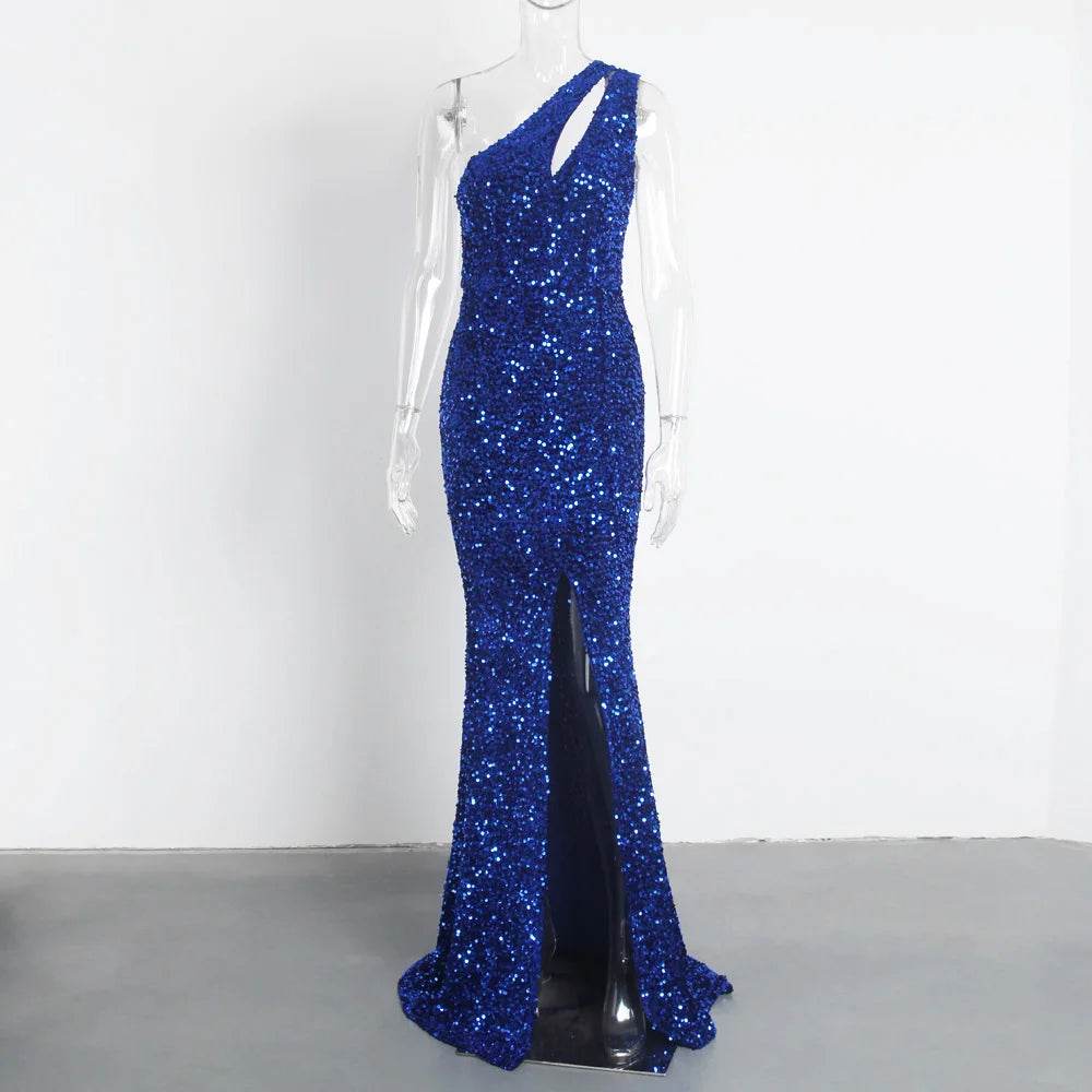 Sexy Cut Out Sequin Formal Dress - Floor Length Bodycon Gown - Buy Center UK