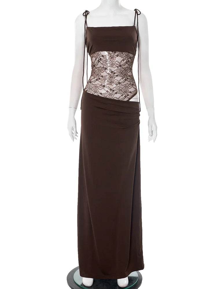 Elegant Lace Cut Out Maxi Dress - Sexy Spaghetti Strap for Summer - Buy Center UK