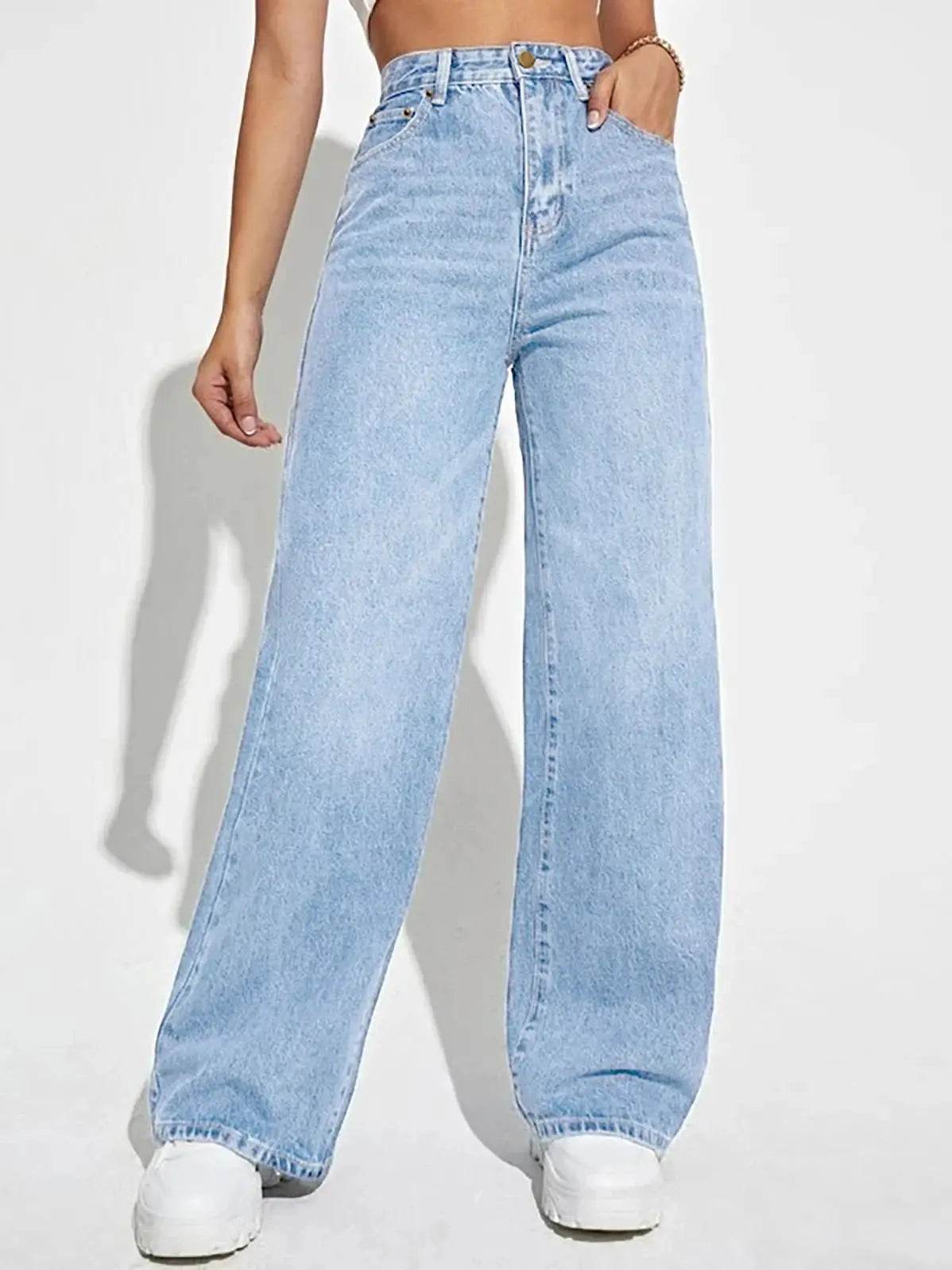Buy Center Women's Mid-Waist Straight Jeans - Comfortable Loose Fit - Buy Center UK