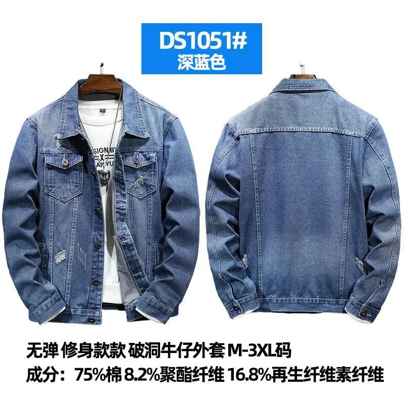 Buy Center Men's Denim Jacket - Casual Turn Down Collar, Full Sleeve - Buy Center UK