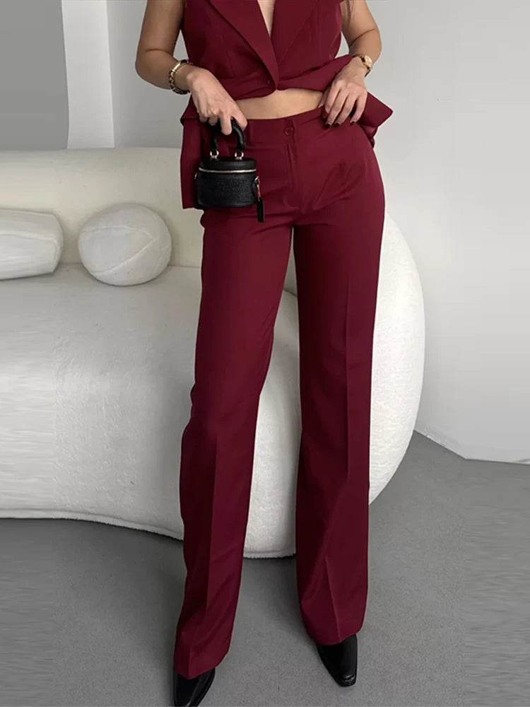 Elegant Blazer Pants Set for Women - Deep V-neck, Shoulder Pads - Buy Center UK