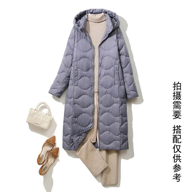 New Lightweight Down Jacket for Women - Hooded & Stylish, Over-Knee - Buy Center UK
