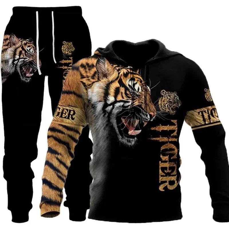 3D Tiger Printed Tracksuit Set - Unisex Hoodie & Pants, Cozy Style - Buy Center UK