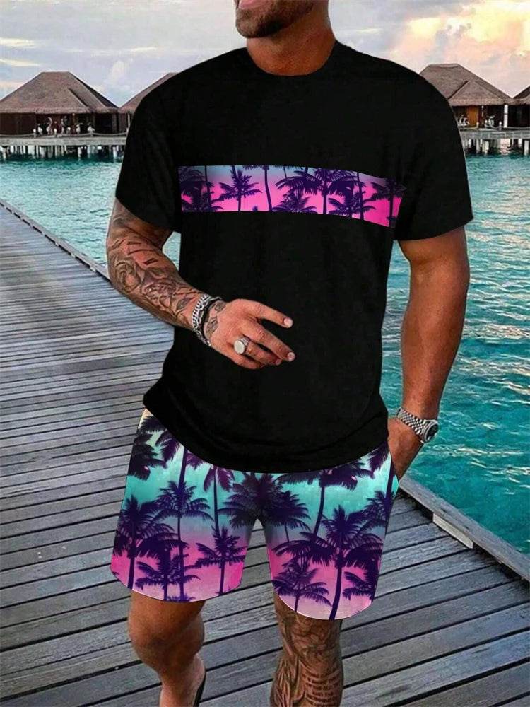 Buy Center 2024 Hawaiian Coconut Print Men's Suit - Summer Casual Set - Buy Center UK