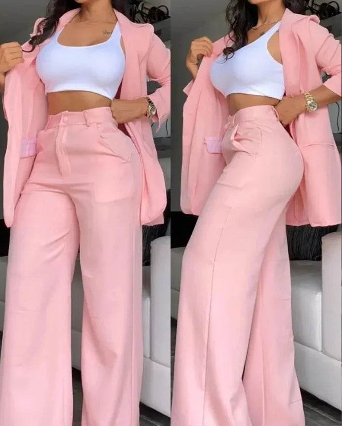 Buy Center Women's Solid Color Suit - Slim Fit, Chic Lapel Design - Buy Center UK