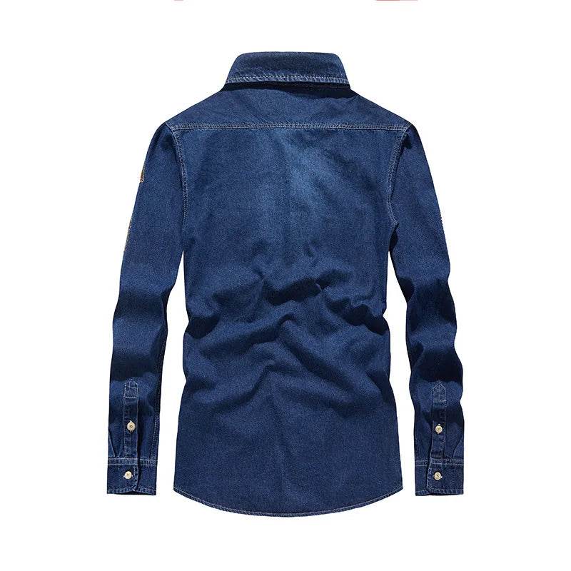 Buy Center Men’s Long Sleeve Casual Denim Shirt - Multi-Pockets, 5XL - Buy Center UK