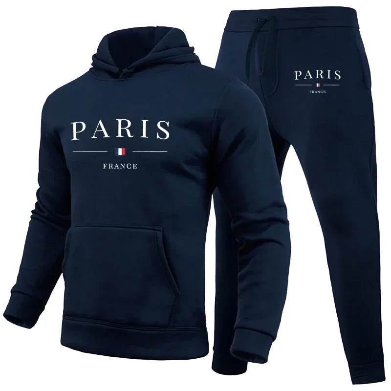 Buy Center Men's Hoodie Set - Paris Print Sweatshirt & Jogger Pants - Buy Center UK