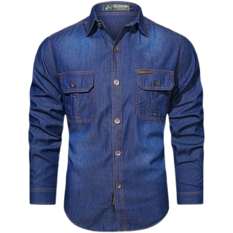 Buy Center Men's Multi-Pocket Denim Shirt - Casual Long-Sleeve Style - Buy Center UK