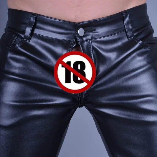 Buy Center Men's Black Faux Leather Pants - Zip Open-Crotch Design - Buy Center UK