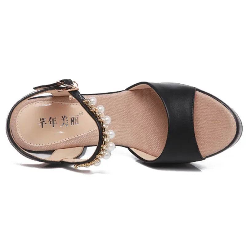 Elegant White Pearl Wedding Shoes - Women’s High Heels Sandals - Buy Center UK