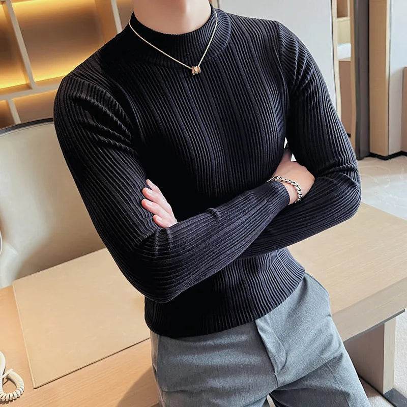 Buy Center 2023 Slim Fit Turtleneck Sweater - Casual Stripe Knit Top - Buy Center UK