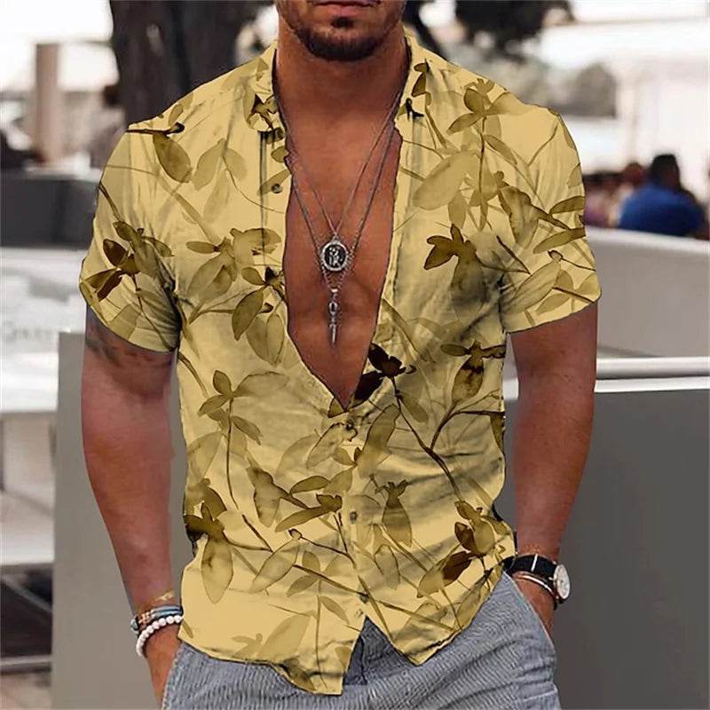 Buy Center Men's Black and Gold Flower Shirt - Hawaiian Style Summer - Buy Center UK
