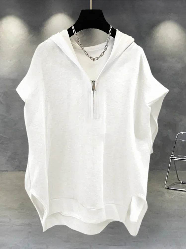 Buy Center Summer Zipper Hooded Sleeveless Tee - Korean Fashion - Buy Center UK