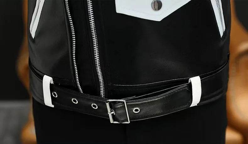 Buy Center Men's Motorcycle Leather Jacket - Slim Fit, Oblique Zipper - Buy Center UK