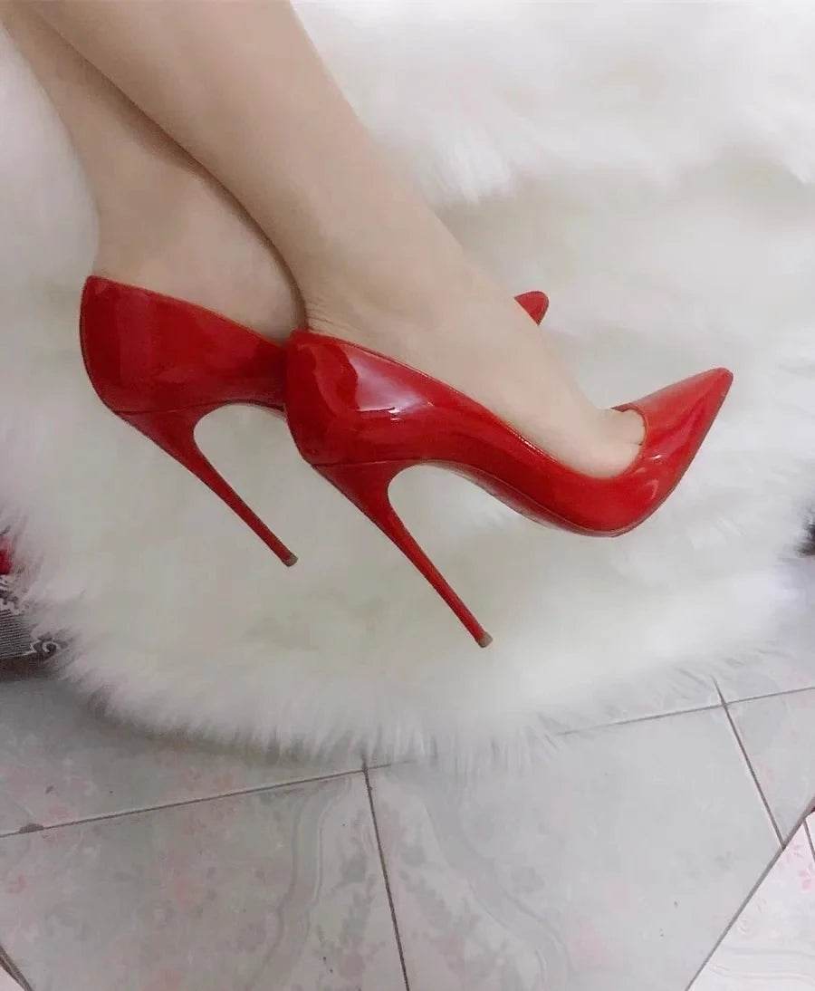 Buy Center Stylish Red Patent Leather High Heels - Pointed Toe Pumps - Buy Center UK