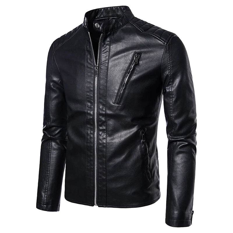 TRAF Men's Slim Leather Jacket - Stylish Spring & Autumn Fashion - Buy Center UK