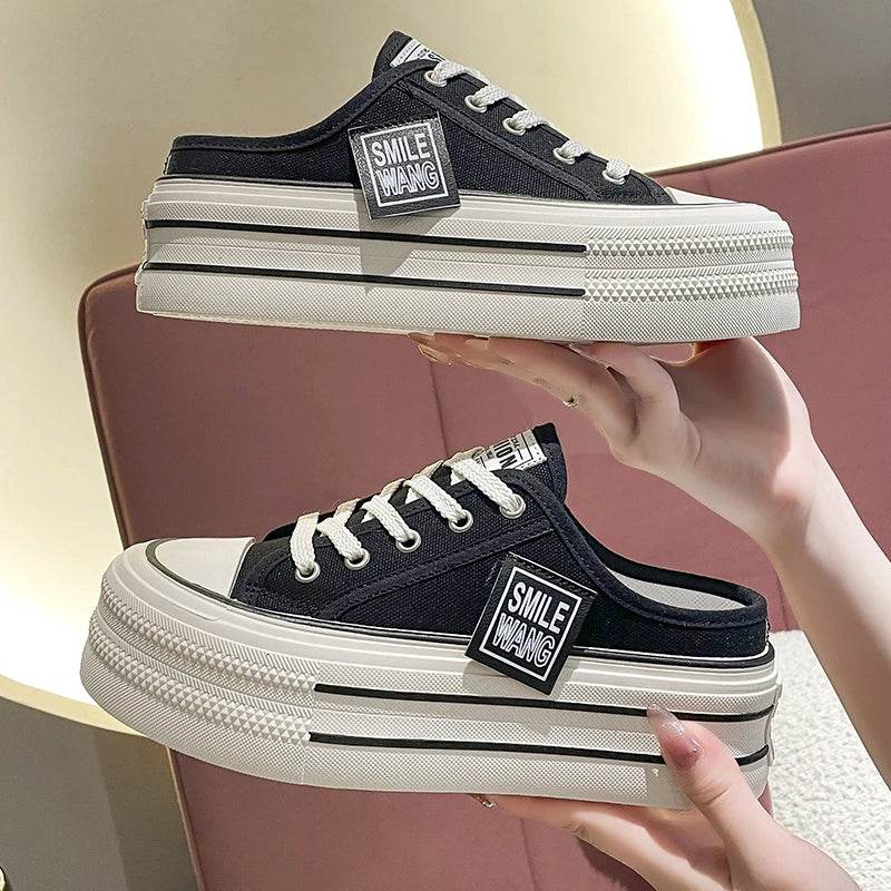 Buy Center Women’s Chunky Sneakers - Casual Canvas Slippers with Height - Buy Center UK