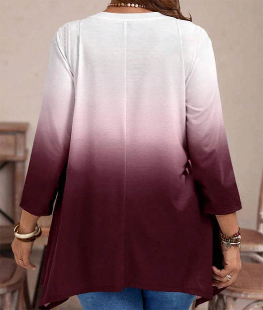 Buy Center Plus Size Gradient T-Shirt - Casual Round Neck Long Sleeve - Buy Center UK